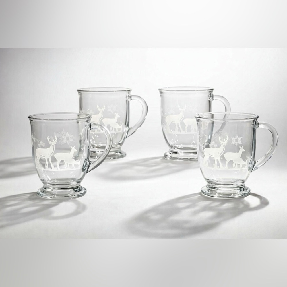 Williams-Sonoma Woodland Deer Mugs made by Anchor Hocking Set of 4 NWOB RETIRED
